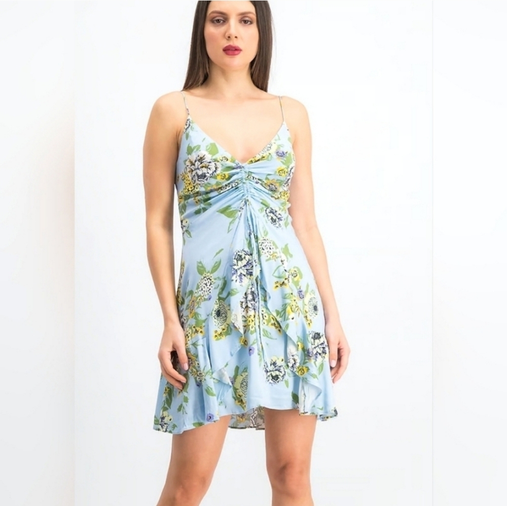 Free people happy hearts mini dress large  blue floral dress strapless